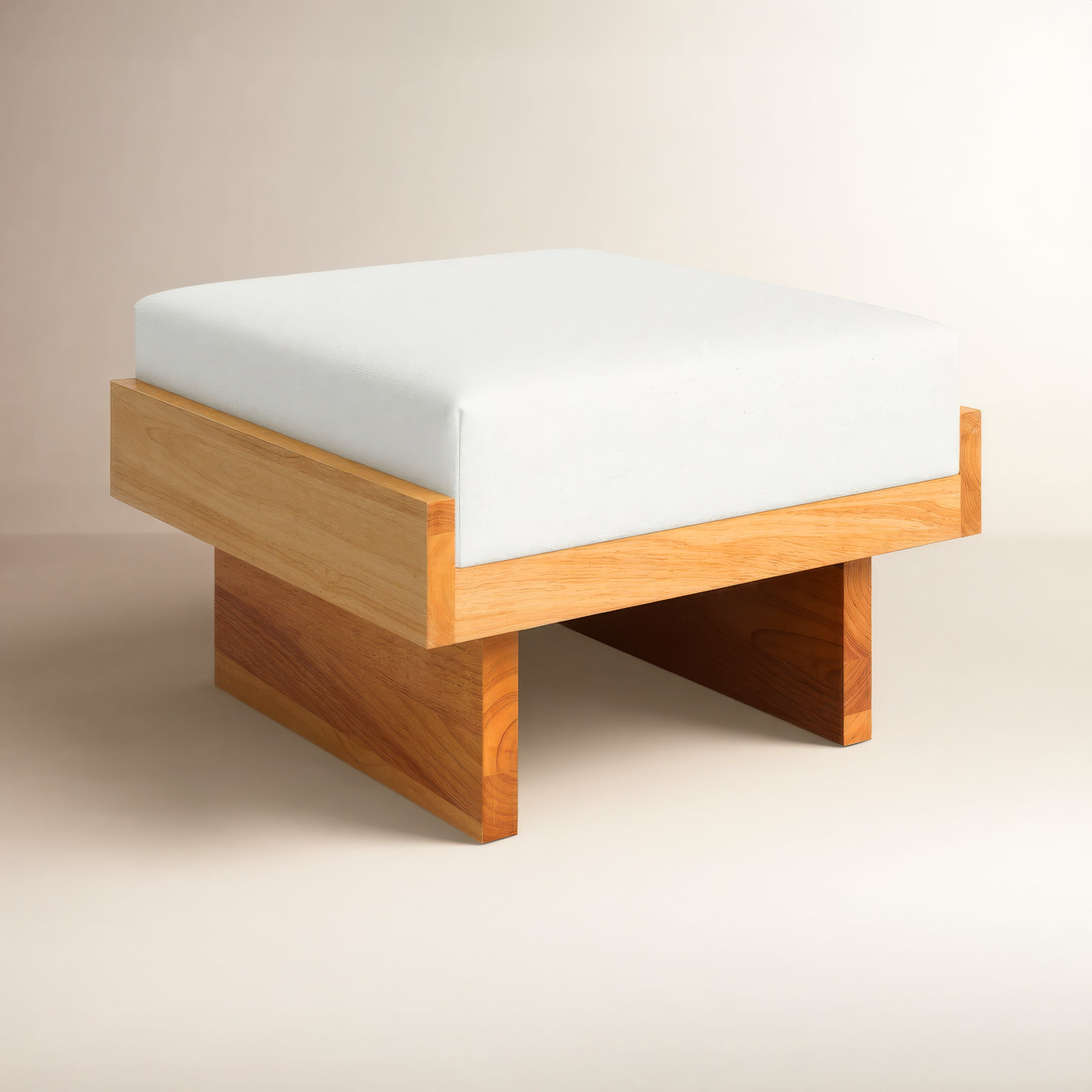 Robbie Upholstered Ottoman, Ivory Linen