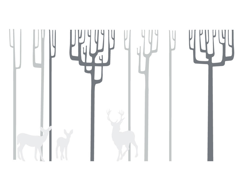 Décalcomanie murale arbres d’hiver, Gris / Blanc