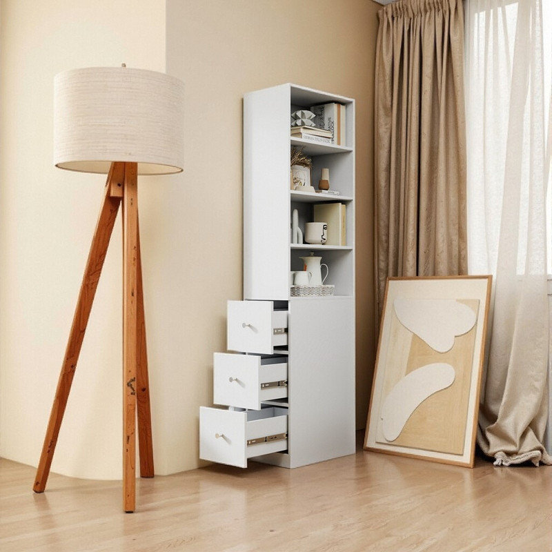 Grande armoire de rangement avec 3 tiroirs et 4 tablettes, Blanc
