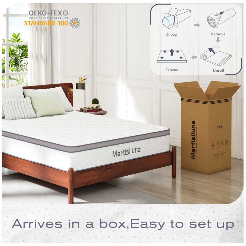 Hinkel Medium Hybrid Mattress with Wrapped Innersprings and Memory Foam Mattress in a Box, Queen, 10"