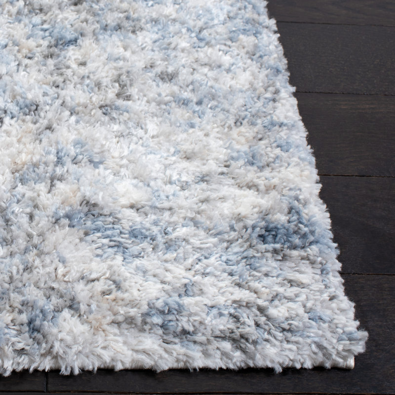 Berber Shag 5'3" Square Grey and Cream Synthetic Area Rug