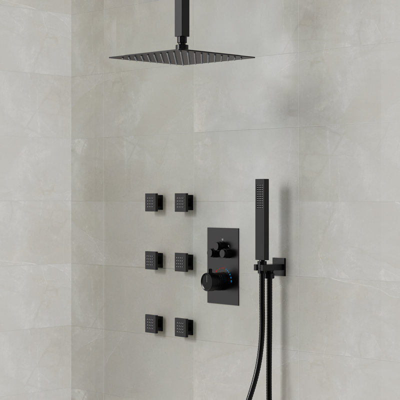 Ceiling Mounted Thermostatic Shower System ,  Square Shower Faucet Set with 12-Inch Shower Head & Handle Set, Valve Trim Kit