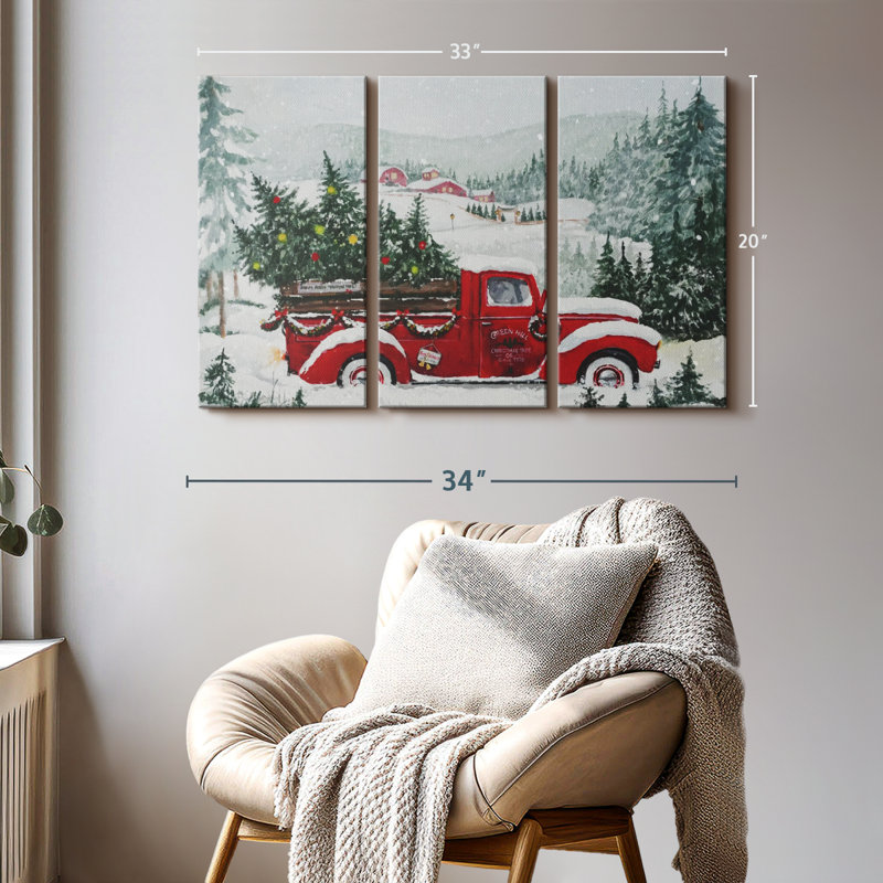 «Camion rouge de Noël», 3 pièces, H 20 po x l 33 po