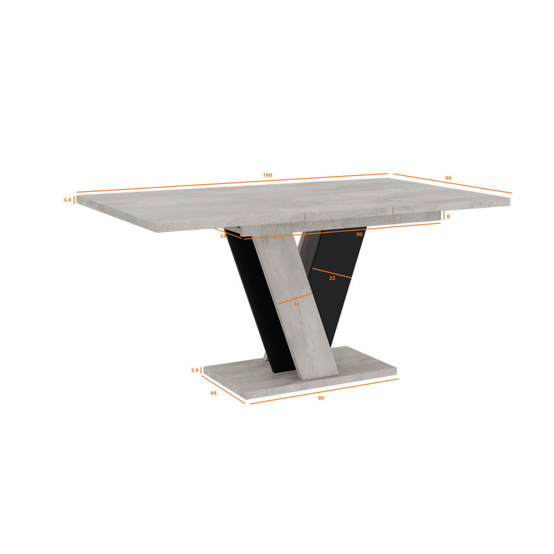 Extendable Dining Table Ameila, Light Grey/Black