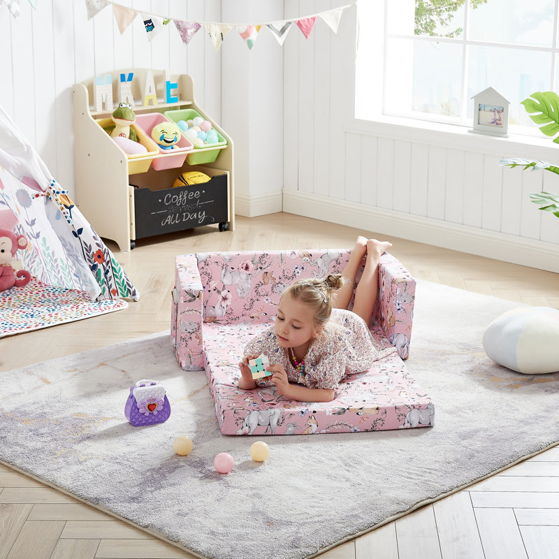 Alexandrea Kids 5.5'' Sleeper Chair and Ottoman, Pink Unicorn