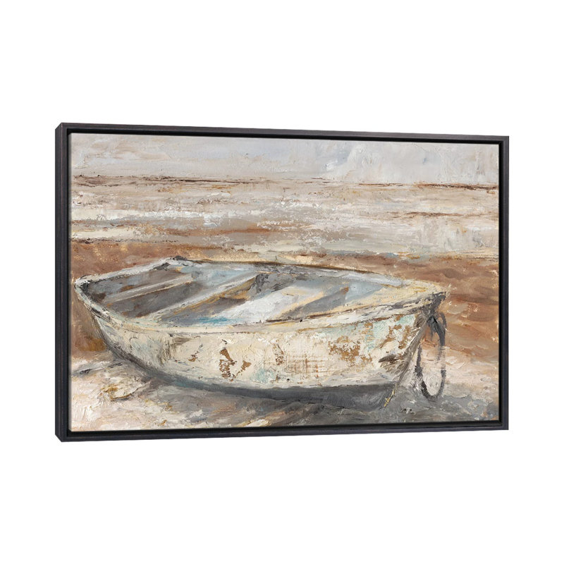 «Weathered Row bateau I» par Ethan Harper - reproduction imprimée, Cadre noir vieilli, H 18 po x l 26 po x P 1,5 po