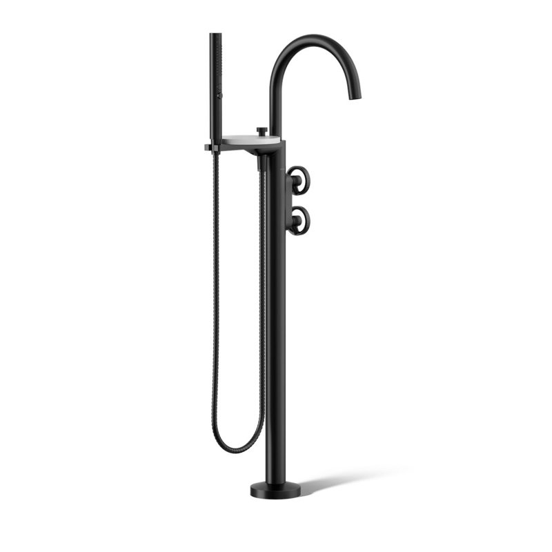 Garniture de robinet de bain pour plancher Composants, Noir mat, Poignée de roue