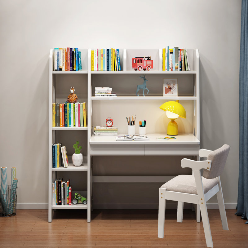 Dushane Kids Writing Desk Computer Table Bookshelf with Chair, White