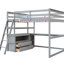 Lit mezzanine double gris avec système de bureau et d'étagère - Tablettes à deux tiroirs en bois de pin, splendeur pour une chambre luxueuse