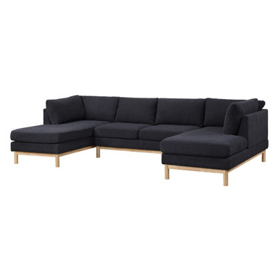 Helena Black Sherpa 124"W Double Chaise U-Shape Sectional Sofa