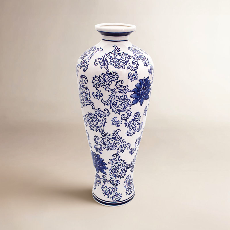 Blue Garden Tall White Lotus Shoulder Vase