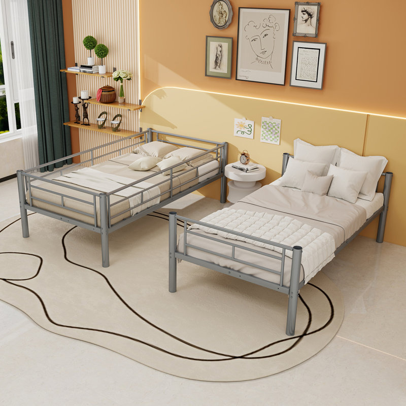 Lit superposé simple au-dessus d'un lit simple en métal pour enfants, filles, structure de lit en métal avec échelles et garde-corps, 2 lits convertibles, aucun sommier requis