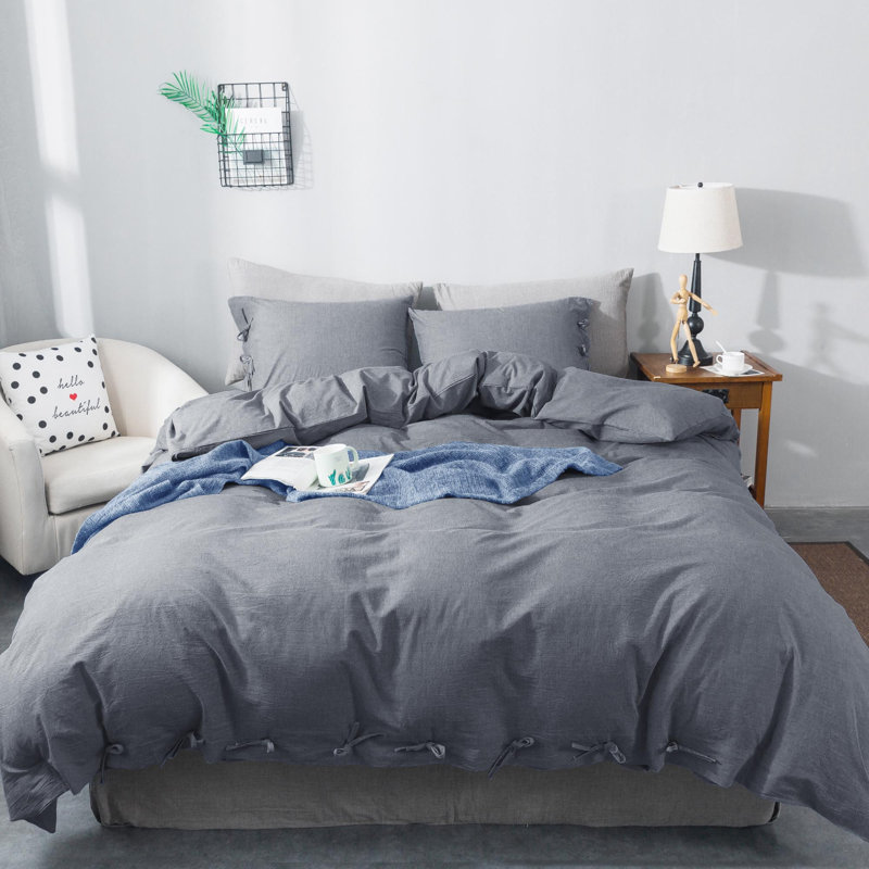 Ensemble de housse de couette , Housse simple + 1 taie décorative, Vert clair