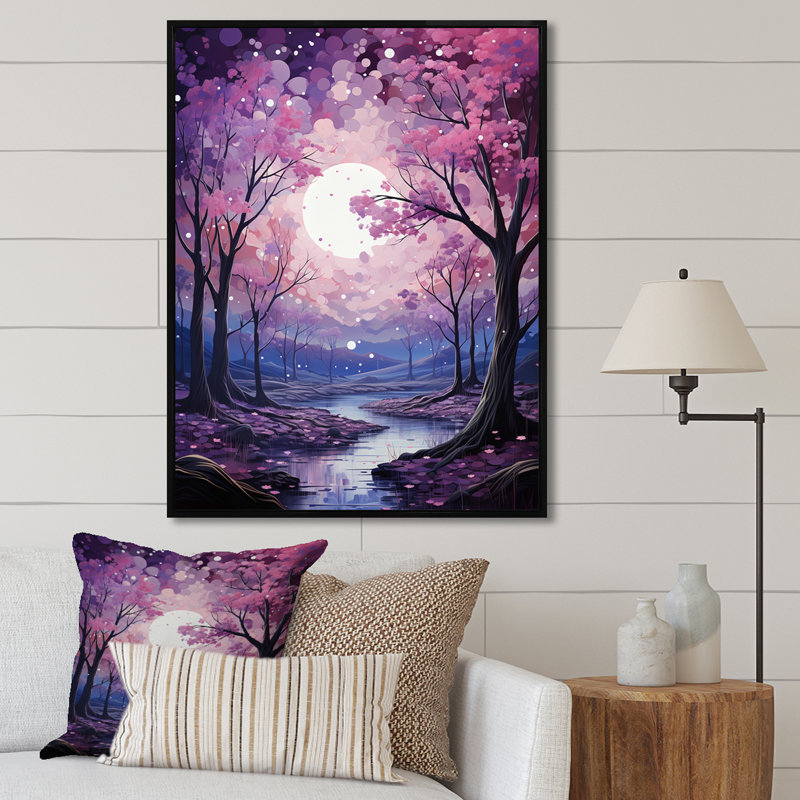 «Oak Trees In Amethyst Hues River», reproduction d'art sur toile, Cadre flottant noir, H 40 po x l 30 po x P 1,5 po