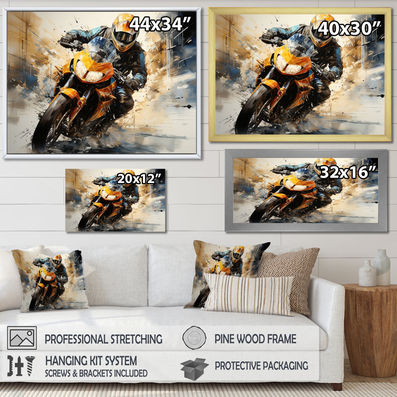 Speedy Motor moto Blur I - Art mural de moto, salon, Cadre doré simple, H 24 po x l 32 po x P 1 po