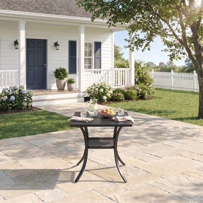 2-Person Outdoor Small Square Patio Dining Table With Storage Shelf