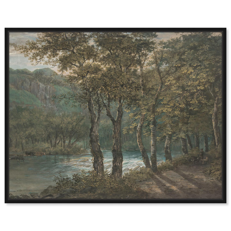 Sunlight Filtering Trees Canvas Vintage Nature Print by Art Remedy, 21" H x 17" W, Black Floater Framed