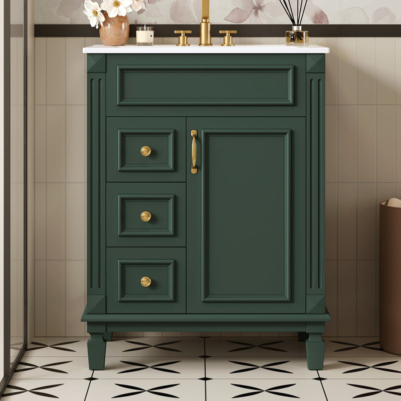 Meuble-lavabo 24 po avec lavabo en céramique, petite armoire de salle de bain moderne, 2 tiroirs et tablette réglable