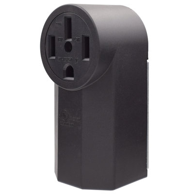 50 Amp 125/250V, NEMA 14-50R Surface Mount Power Outlet, Straight Blade Range And Dryer Outlet Grounding, Black
