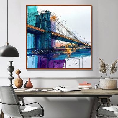 «Ladarren Abstract Brookyln Bridge In Aqua Reflection», art mural de New York