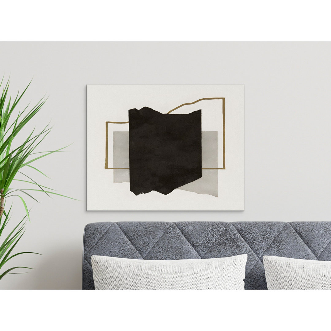 Modern Abstract Black Gold Grey Canvas Wall Art, Minimalist Geometric Contemporary Art Print, Sophisticated Home Decor Gift