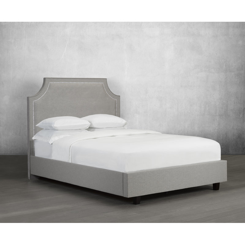 Lit plateforme en tissu d’ameublement Waltham, Double, Gris