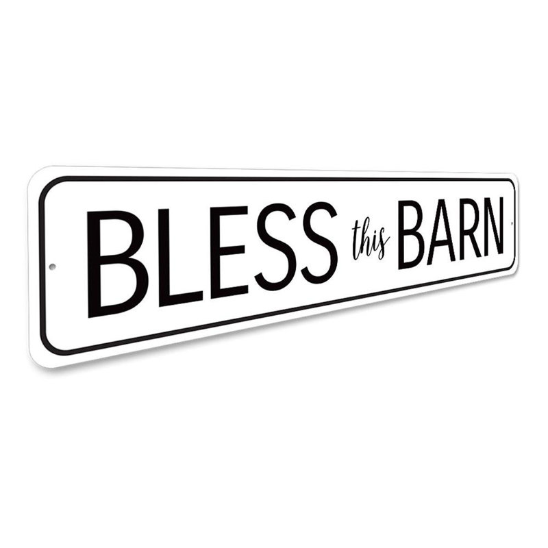 Enseigne en aluminium «Bless This Barn», H 4 po x l 18 po x P 0,04 po