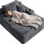 Chaise longue 67 po en velours côtelé avec porte-gobelets et poche latérale, ressorts ensachés et mousse haute résilience