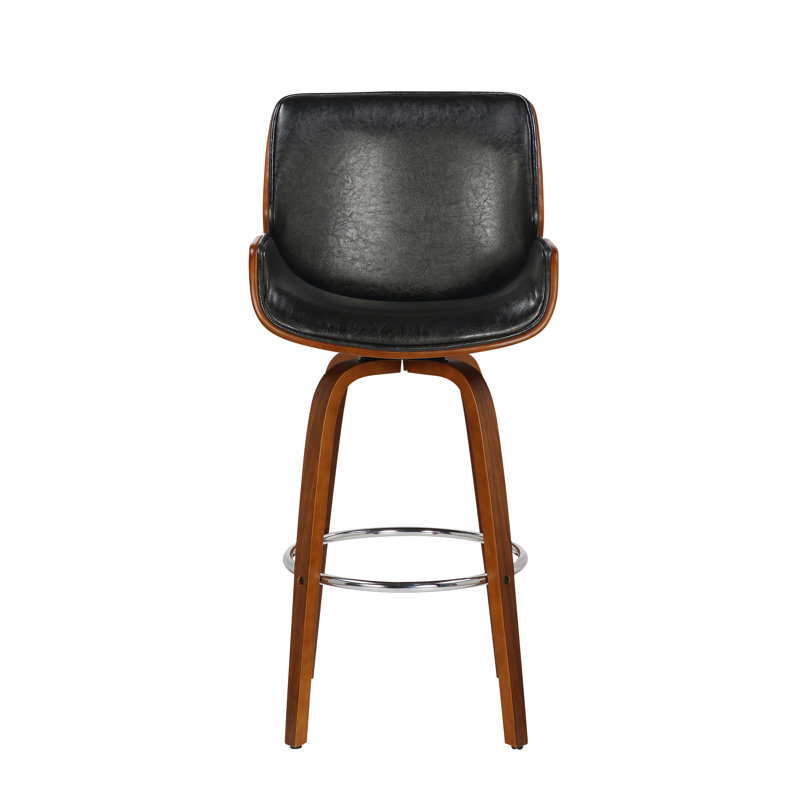 Livingston 70cm Swivel Faux Leather Mid-Century Counter Stool, Black