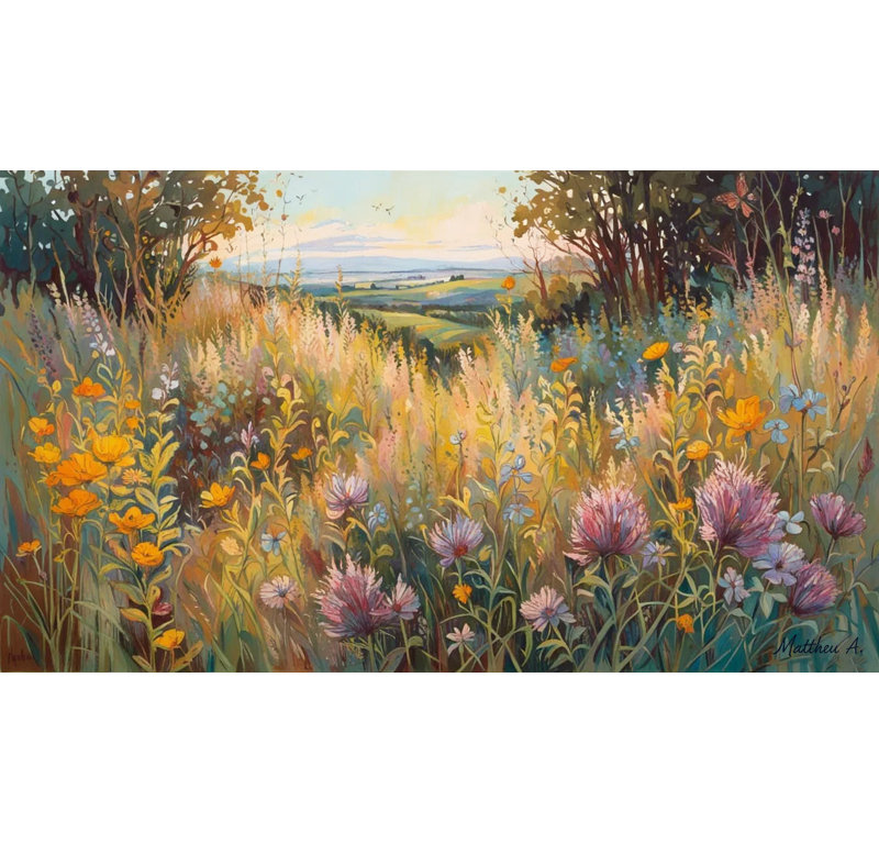 Art doré sur toile Golden Prairie Bloom - Vibrant Meadow, H 24 po x l 42 po