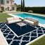 Tapis d'extérieur, tapis de paille en plastique pliable et réversible bleu et blanc pour camping-car, terrasse, porche, pique-nique, plage, balcon-1795586458