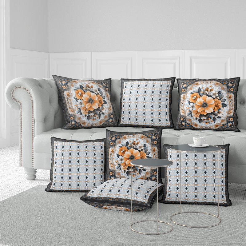 Cachemire Crépuscule Intérieur/Extérieur 18x18, Square 18", Gris / pêche