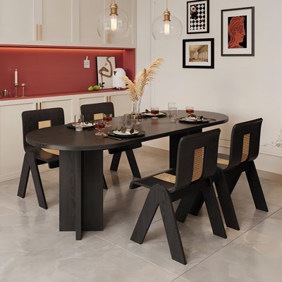 Oval Retro Style Solid Wood Dining Table
