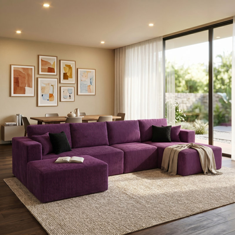 Canapé modulaire Bonint Flintwood, Velours côtelé mauve