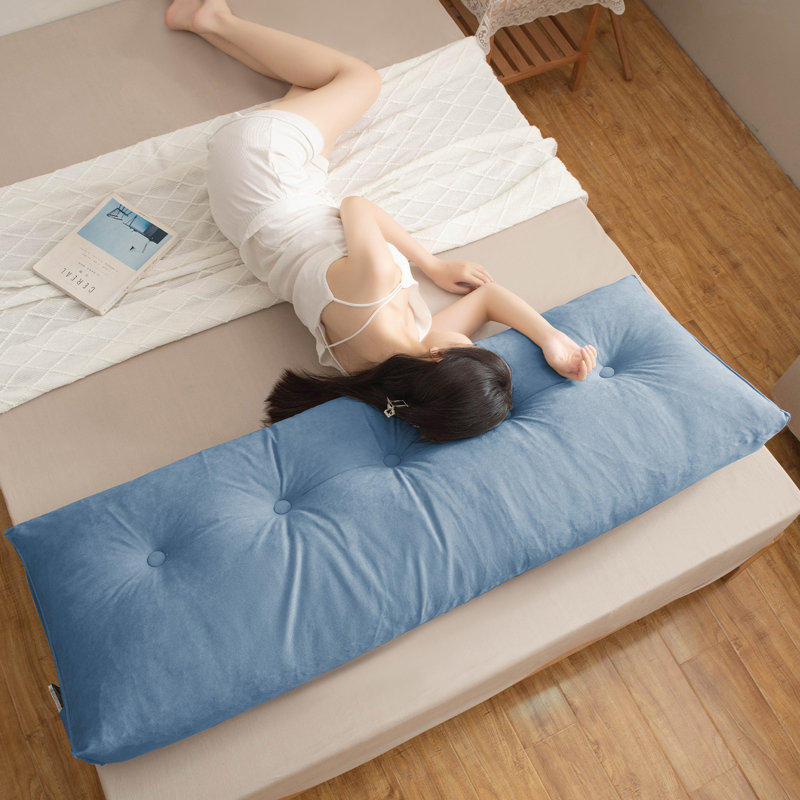 Oversized Chenille Bed Reading Pillow With Triangular Support & Side Pockets, Blue, Rectangle 20"H x 39"W