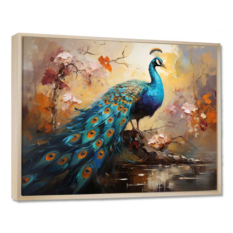«Peacock Expressionist Portrait III - Peacock», art mural encadré, H 34 po x l 44 po x P 1,5 po, Cadre flottant érable