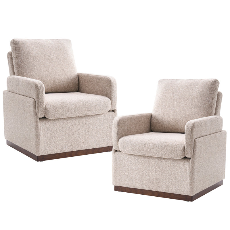 Chaise d'appoint moderne rembourrée avec base en bois massif Boucle, Tissu beige avec boucles café