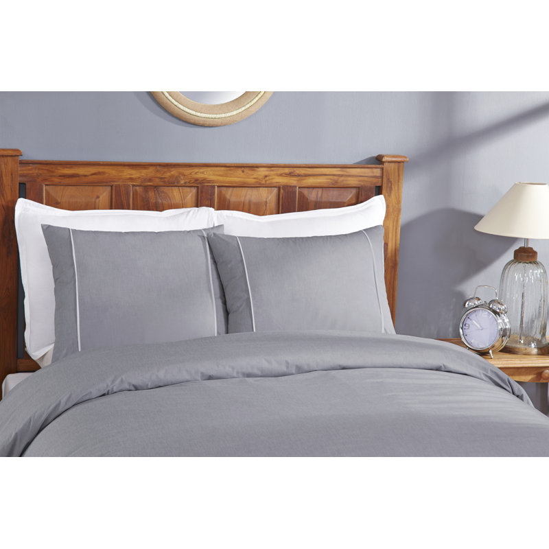 Taie décorative en coton Chambray avec passepoil en satin et finition à couteaux, Standard, Naturel