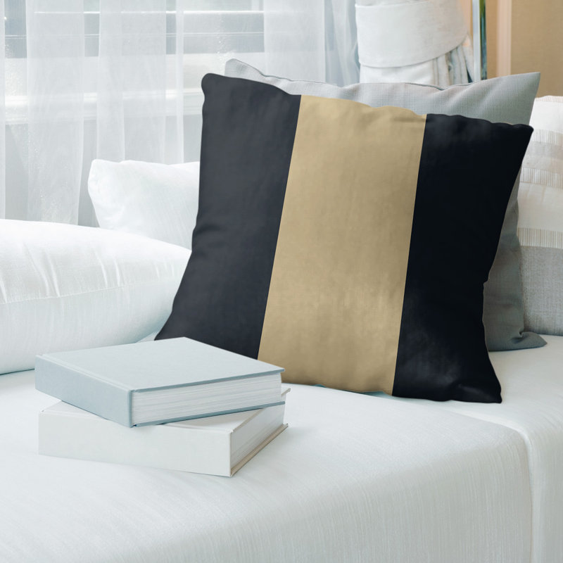 Housse de coussin , 14 po x 14 po, Noir / or, Simili lin
