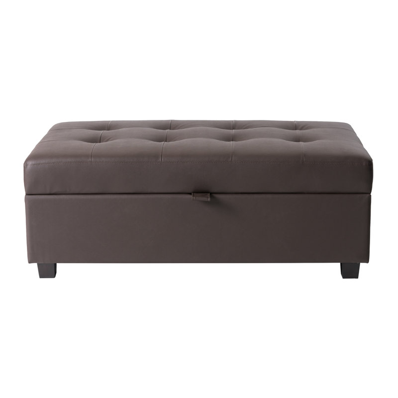 Reigen Faux Leather Ottoman, Brown Faux Leather