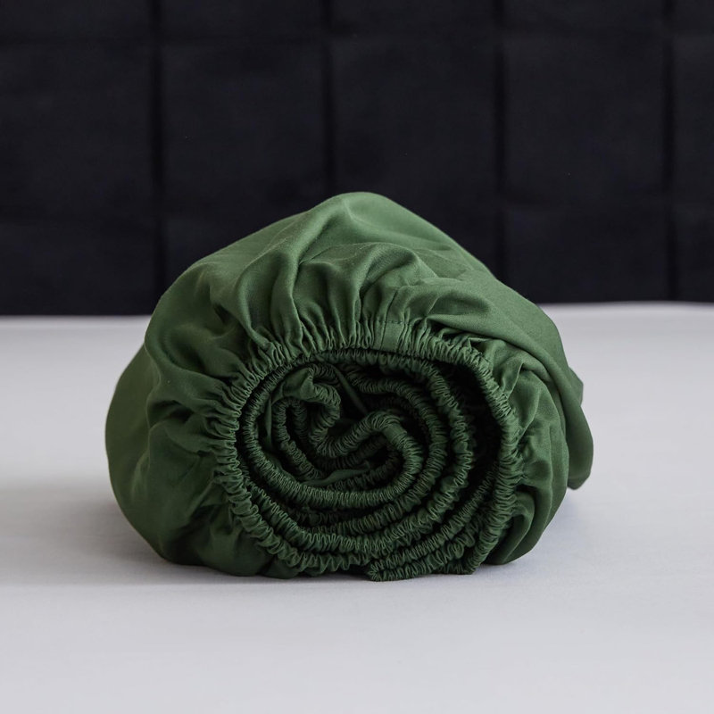 100% Rayon From Bamboo Cooling Fitted Bottom Sheet Only 1 Piece, Dark Green, King Fitted Sheet