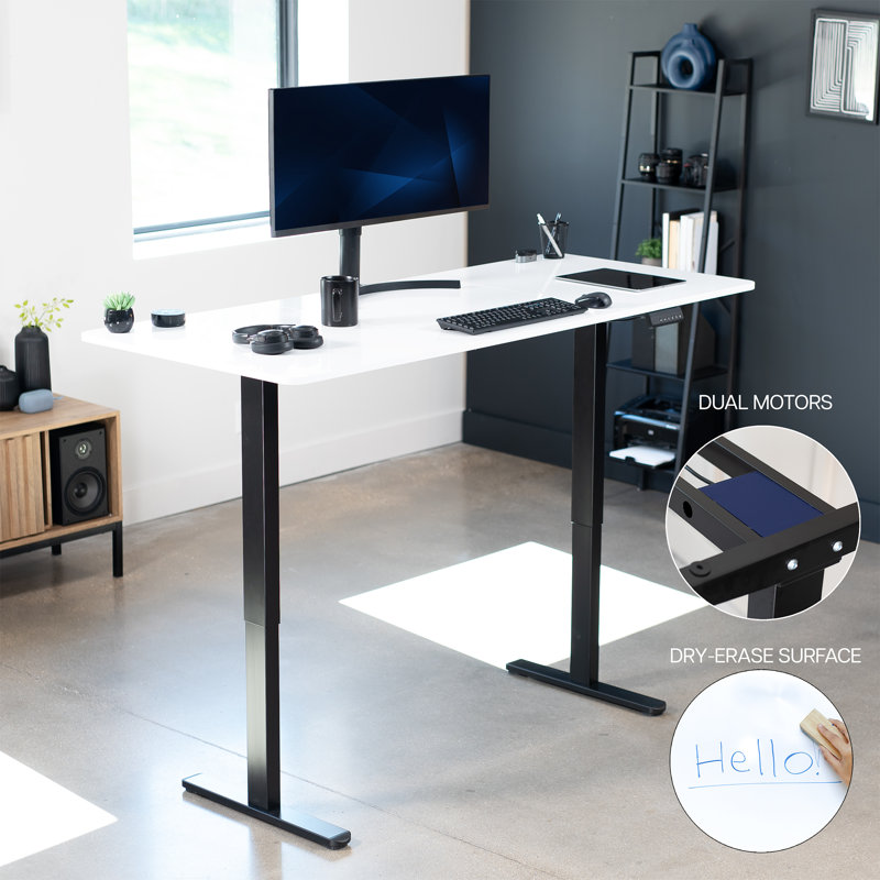Bureau debout à deux moteurs Vivo Electric, L 70,9 po, Noir, Blanc à effacement à sec