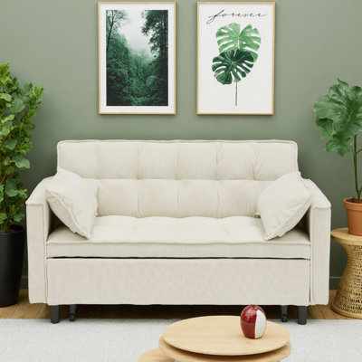 54.3" Corduroy Modular Sectional Sleeper Sofa – Loveseat with Pull-Out Bed, Beige – Convertible Couch with 500 lb Capacity, Space-Saving Design for Living Room, Apartment, Office – No-Tool Assembly