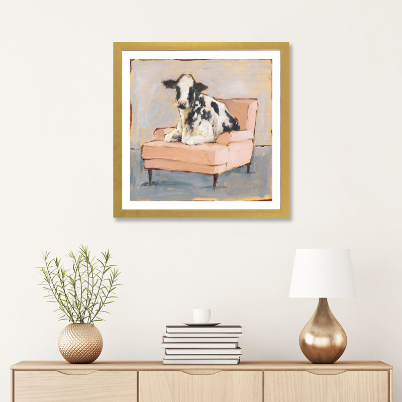 «Moo-Ving In II» par Ethan Harper - reproduction, H 24 po x l 24 po x p 1 po, Papier doré