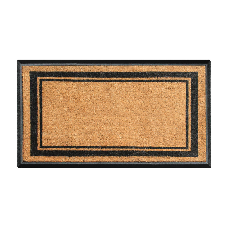 Albertina Plain Classic Black Border Natural Coir & Rubber Door Mat – 30" x 48", Thick Heavy-Duty Low-Profile Outdoor Front Porch Entry Rug