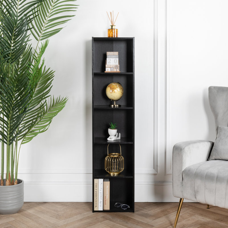 Eloah 132cm H x 32cm W Solid Wood Standard Bookcase, Black, 32cm x 132cm x 24cm