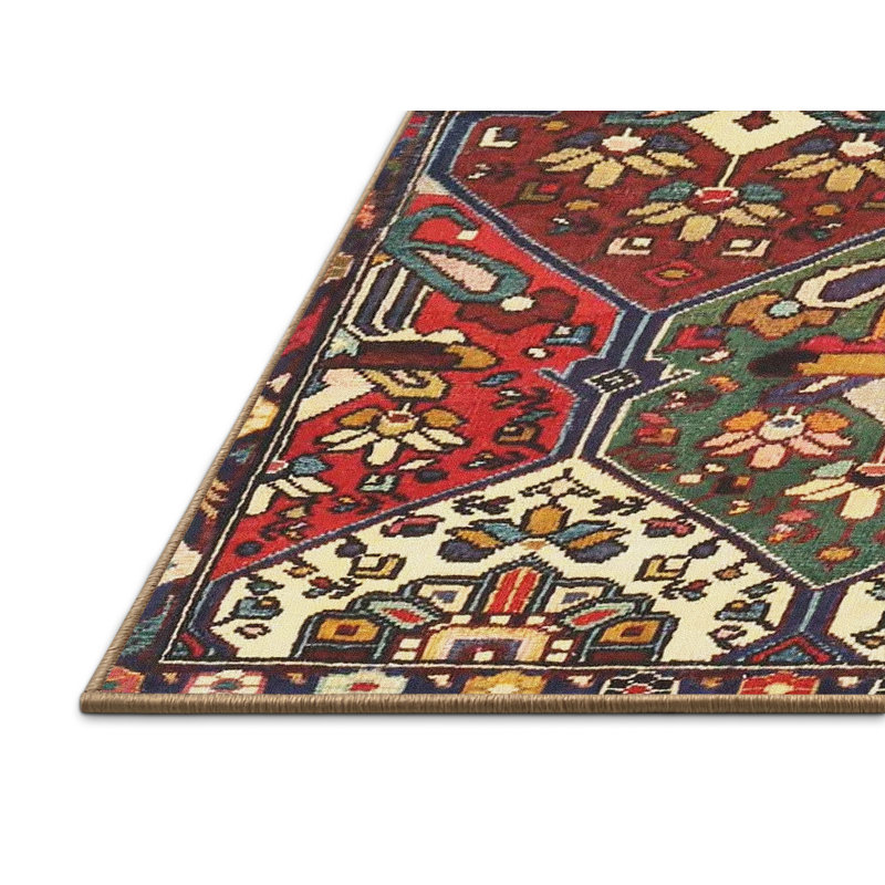 Tapis oriental rouge / vert, Rectangle 5 pi x 7 pi