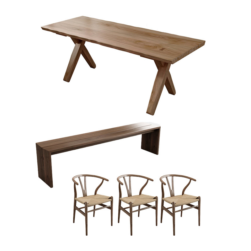 Ensemble de table de salle à manger simple en bois de frêne massif, H 29,52 po x L 94,48 po x l 35,43 po