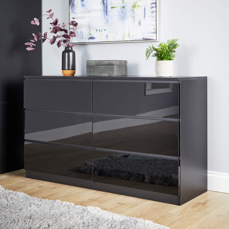 Rishin 6 Drawer  High Gloss Chest Storage Unit, Black