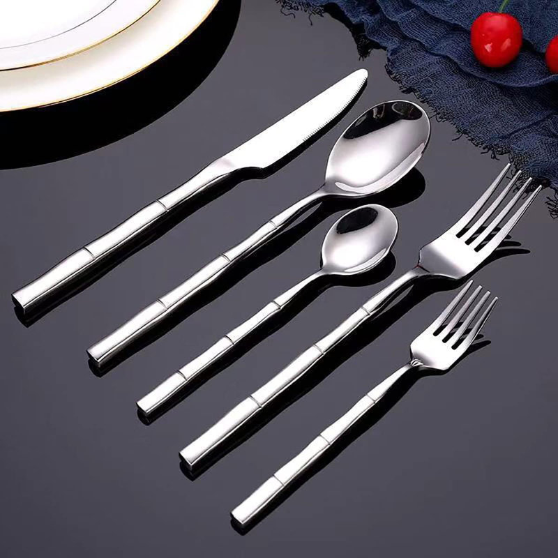 Ensemble de couverts en acier inoxydable 60 pièces pour 60 personnes, ensemble de couverts 60 pièces en bambou moderne pour la cuisine à domicile, lavable au lave-vaisselle avec miroir